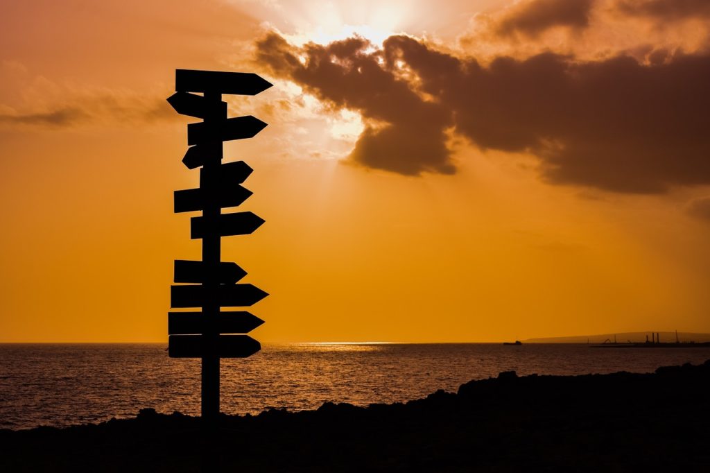 photo of sunset and directional signs