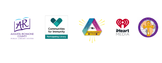 logos for Augusta library, communities for immunity, Augusta's interfaith coalition, iheartmedia, tabernacle baptist church, andmedical associates plus